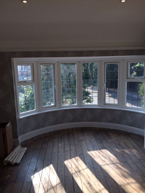 Bay window with freshly painted white frames